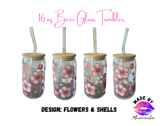 Flowers & Shells- 16 oz Beer Glass Tumbler