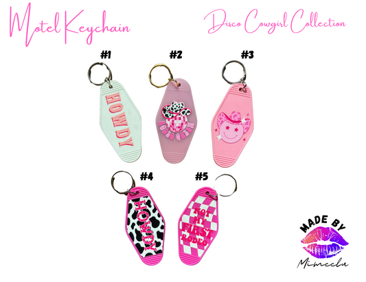 Disco Cowgirl Motel Keychains